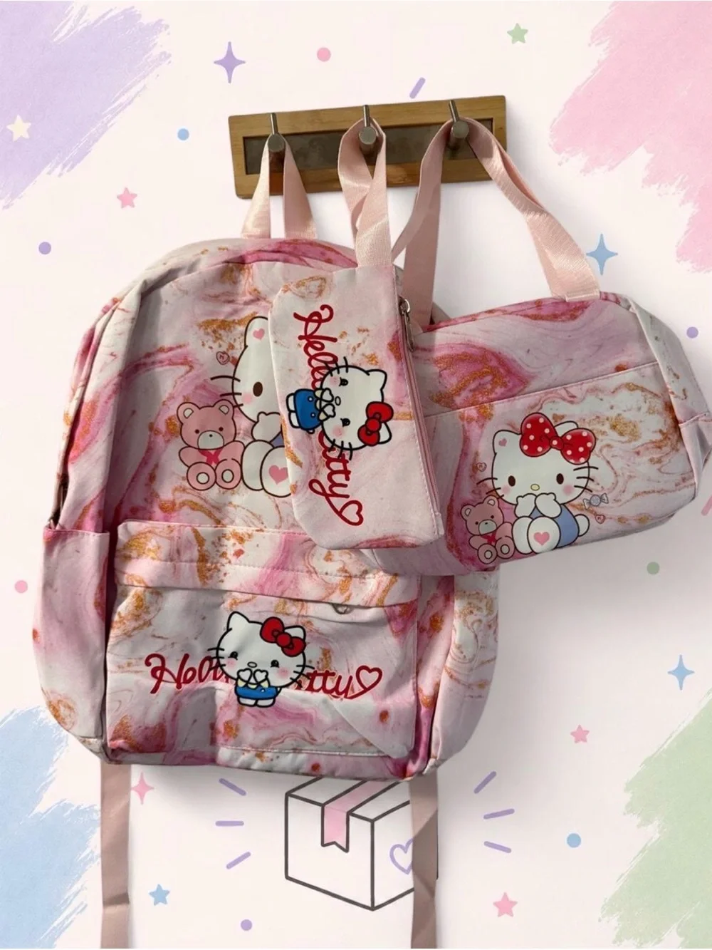 Hello Kitty Inspired 3-Piece Backpack, Lunch Bag & Zipper Pouch Set | New